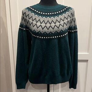 WEATHERPROOF Green Fair Isle Sweater Size XS